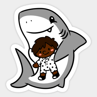 Shark Pup Morgan & Their Doll (Dark Tones, Shag, Romper) Sticker